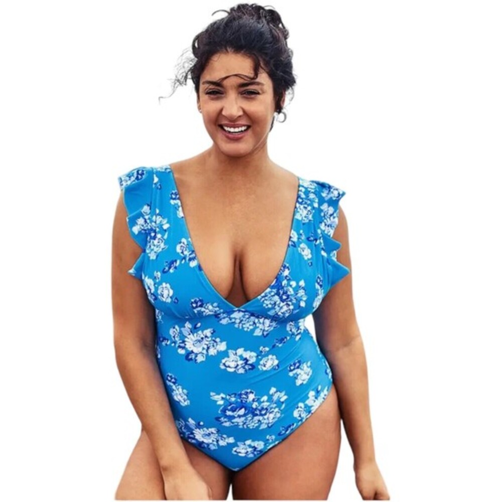 Cupshe Deep V Plunge Floral Monokini Swimsuit Floral Cap Sleeves Size Medium